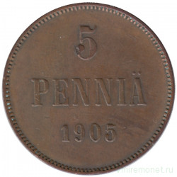 Монета. Русская Финляндия. 5 пенни 1905 год.