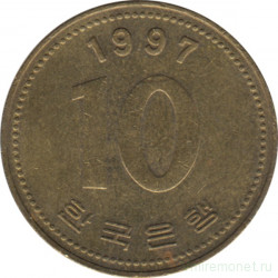 Монета. Южная Корея. 10 вон 1997 год.