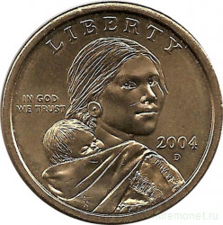 Монета. США. 1 доллар 2004 год. Сакагавея, парящий орел. Монетный двор D.