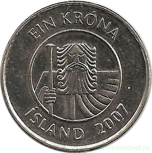 Монета. Исландия. 1 крона 2007 год.