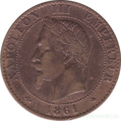 Монета. Франция. 2 сантима 1861 год. А.