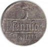 Монета. Польша. Данциг. 5 пфеннигов 1923 год.