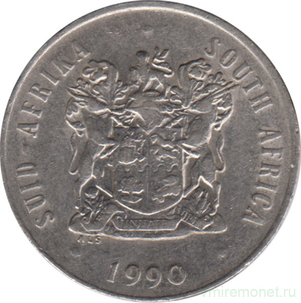 Монета. Южно-Африканская республика (ЮАР). 20 центов 1990 год. Старый тип.