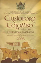 Монета. Сан-Марино. 2 евро 2006 год. 500 лет со дня смерти Христофора Колумба. (Буклет, коинкарта).