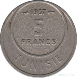 Монета. Тунис. 5 франков 1957 год.