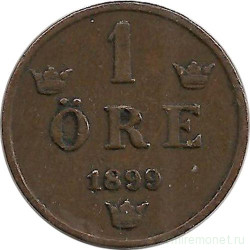 Монета. Швеция. 1 эре 1899 год.