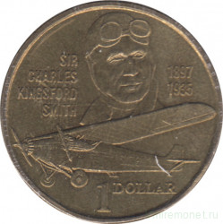 Монета. Австралия. 1 доллар 1997 год. 100 лет со дня рождения Чарльза Кингсфорда Смита. (портрет Чарльза и самолёт).