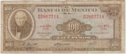 Банкнота. Мексика. 100 песо 1972 год. Тип 61i.
