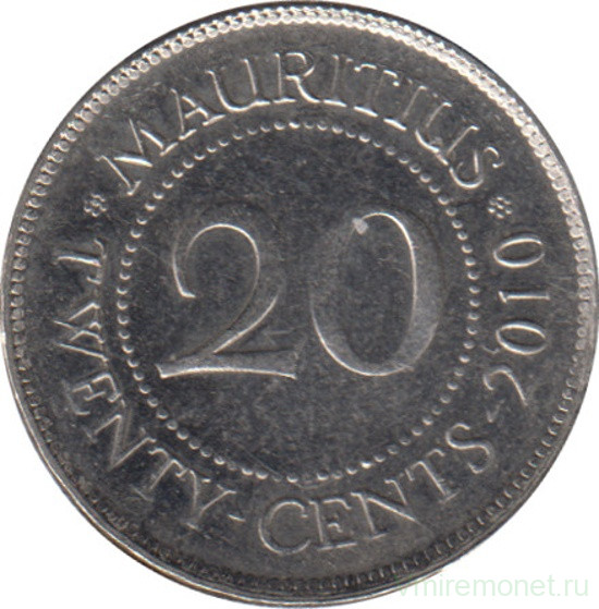 Монета. Маврикий. 20 центов 2010 год.