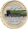 Монета. Великобритания. 2 фунта 2023 год. 100 лет Летучему шотландцу LNER 4472. Цветная. В буклете.