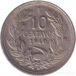 Монета. Чили. 10 сентаво 1940 год.