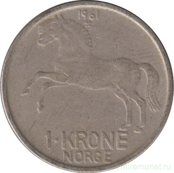 Монета. Норвегия. 1 крона 1961 год.