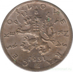 Монета. Чехословакия. 50 геллеров 1931 год.