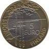 Монета. Финляндияия. 5 евро 2003 год. Чемпионат мира по хоккею. рев.