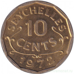 Монета. Сейшельские острова. 10 центов 1972 год.