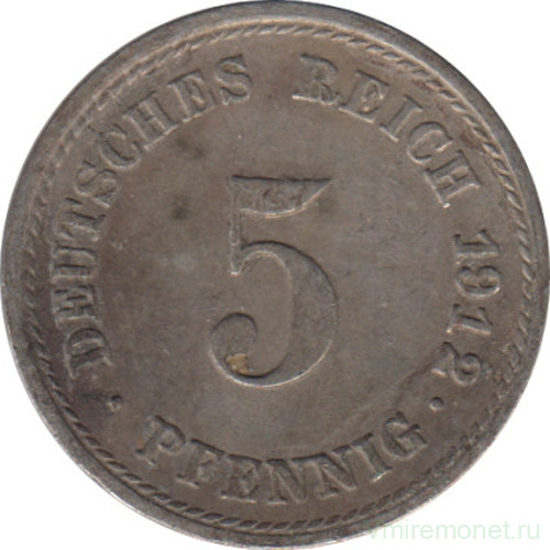 Монета. Германская империя. 5 пфеннигов 1912 год. (F).