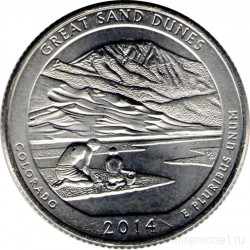 Монета. США. 25 центов 2014 год. Национальный парк № 24 Грейт-Санд-Дьюнс (Колорадо). Монетный двор D.