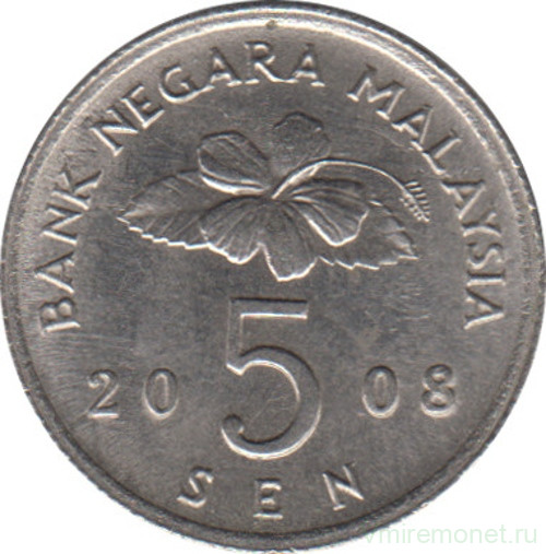 Монета. Малайзия. 5 сен 2008 год.