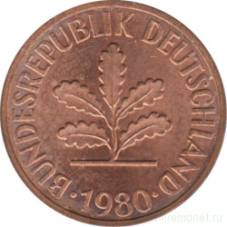 Монета. ФРГ. 2 пфеннига 1980 год. Монетный двор - Штутгарт (F).