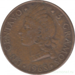 Монета. Доминиканская республика. 1 сентаво 1968 год.