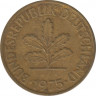  Монета. ФРГ. 10 пфеннигов 1975 год. Монетный двор - Карлсруэ (G). ав.