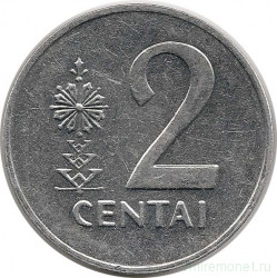 Монета. Литва. 2 цента 1991 год.