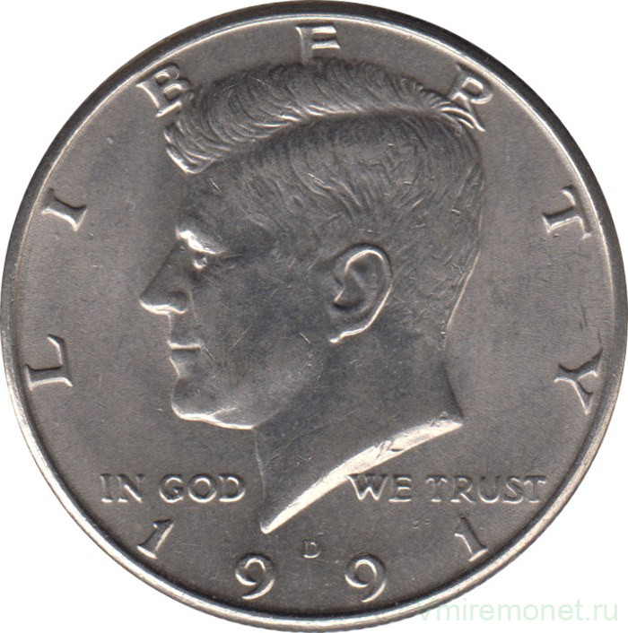 Монета. США. 50 центов 1991 год. Монетный двор D.