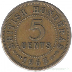 Монета. Британский Гондурас. 5 центов 1965 год.