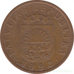 Монета. Латвия. 2 сантима 1992 год.