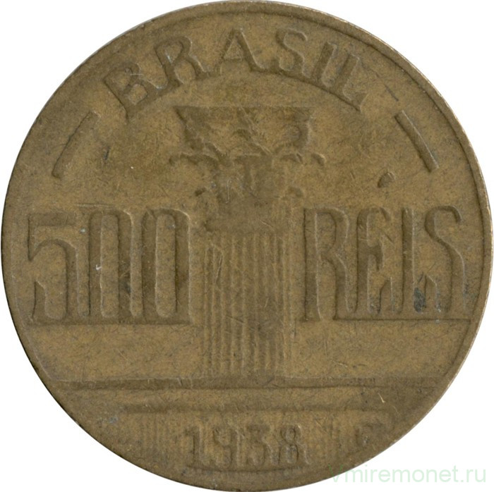 Монета. Бразилия. 500 рейсов 1938 год.