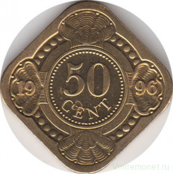 Монета. Нидерландские Антильские острова. 50 центов 1996 год.