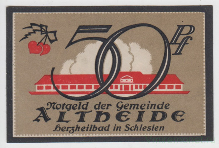 Бона. Нотгельд. Германия. Курорт Альтенхайде. 50 пфеннигов 1921 год. Вариант 28.2.