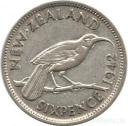 Монета. Новая Зеландия. 6 пенсов 1942 год.