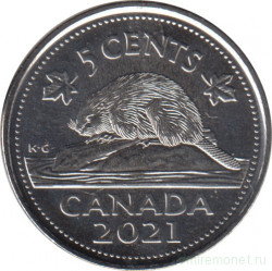 Монета. Канада. 5 центов 2021 год.