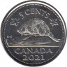 Монета. Канада. 5 центов 2021 год. ав.