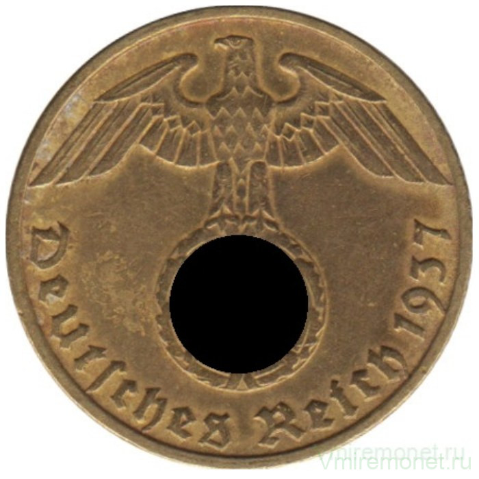 Монета. Германия. Третий Рейх. 5 рейхспфеннигов 1937 год. Монетный двор - Гамбург (J).