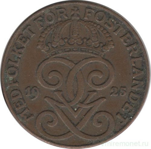 Монета. Швеция. 2 эре 1925 год.