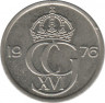 Аверс. Монета. Швеция. 25 эре 1976 год.