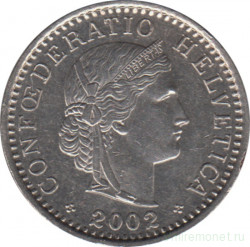 Монета. Швейцария. 20 раппенов 2002 год.