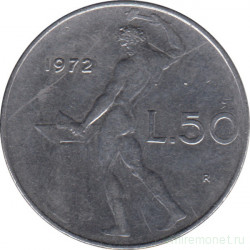 Монета. Италия. 50 лир 1972 год.
