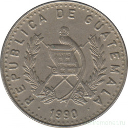 Монета. Гватемала. 25 сентаво 1990 год.