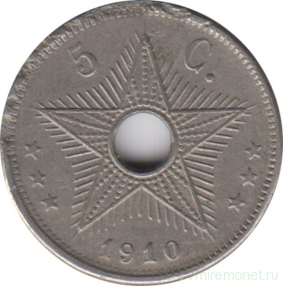 Монета. Бельгийское Конго. 5 сантимов 1910 год.