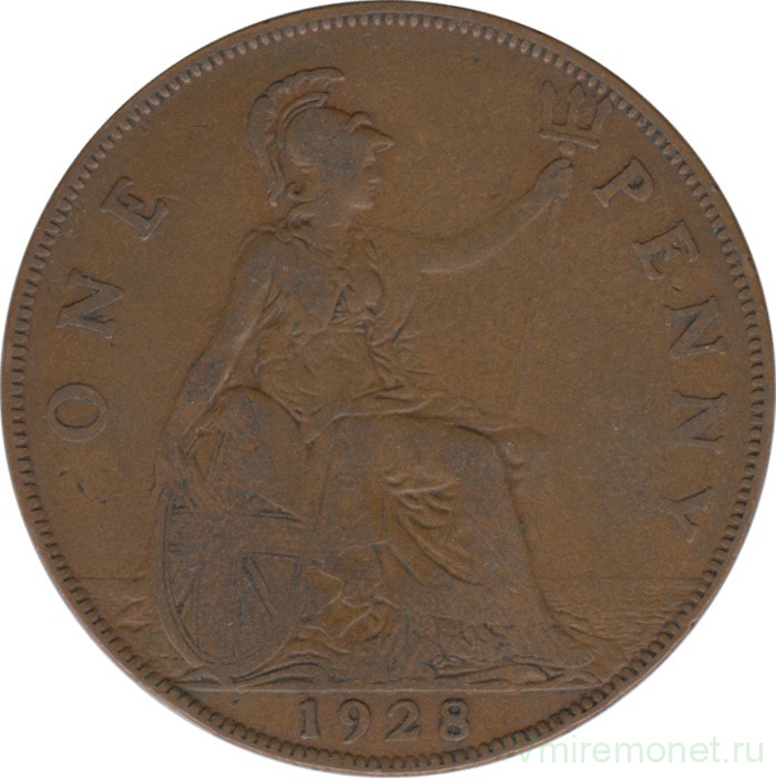 Монета. Великобритания. 1 пенни 1928 год.