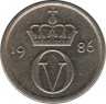  Монета. Норвегия. 10 эре 1986 год. ав.