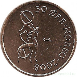 Монета. Норвегия. 50 эре 2008 год.