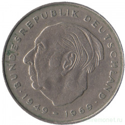 Монета. ФРГ. 2 марки 1975 год. Теодор Хойс. Монетный двор - Штутгарт (F).