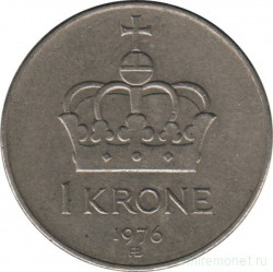 Монета. Норвегия. 1 крона 1976 год.