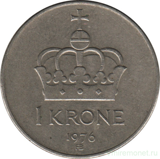 Монета. Норвегия. 1 крона 1976 год.