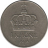  Монета. Норвегия. 1 крона 1976 год. ав.