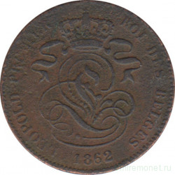 Монета. Бельгия. 2 сантима 1862 год.